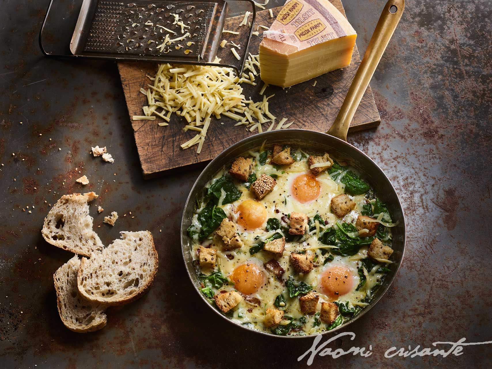 Spinach and Tilsit Baked Eggs with C