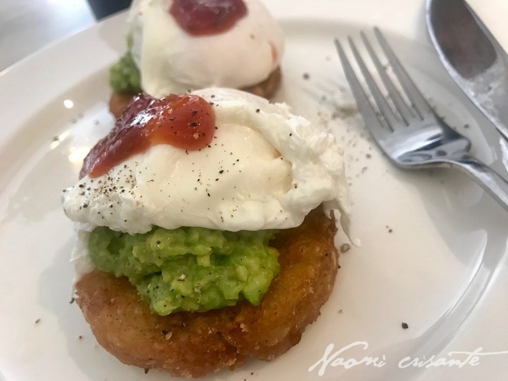 Poached Eggs and Avocado on Hash Browns