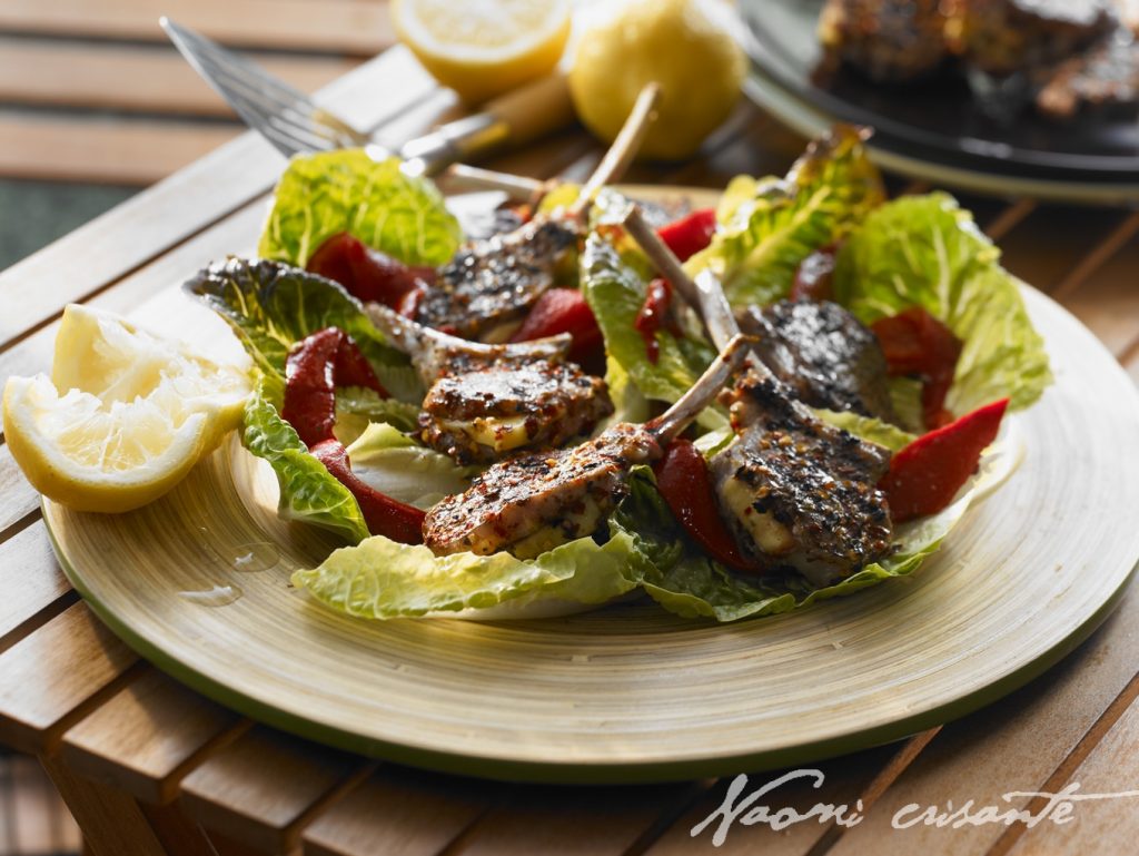 Haloumi Lamb Cutlets with Roast Capsicum in Cos Leaves