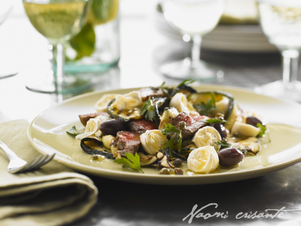 BBQ Beef with Zucchini, Bocconcini, Capers and Olives