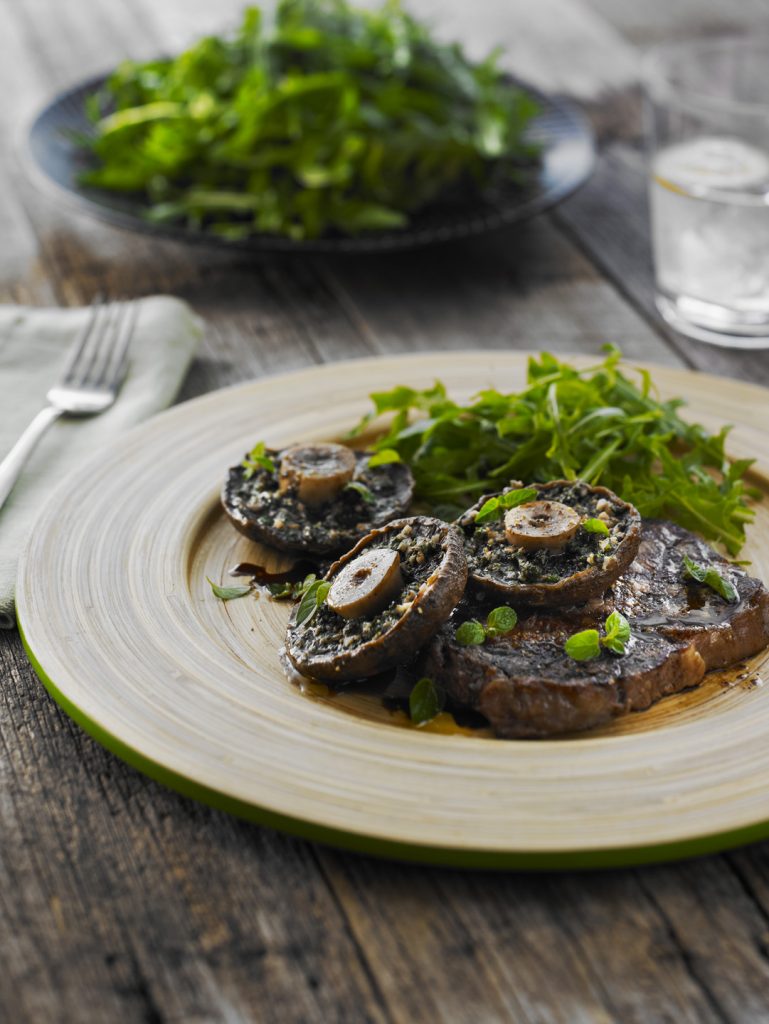 BBQ Beef Steaks with Garlic Oregano Mushrooms