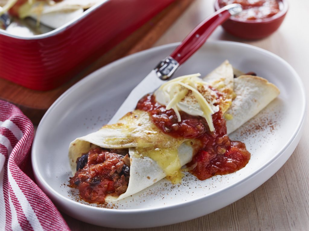 Cheesy Baked Beef and Bean Burritos