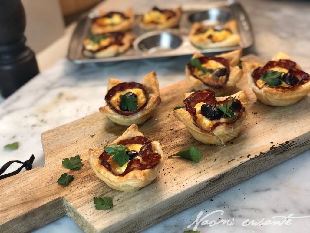 Salami, Feta and Olive Quiches
