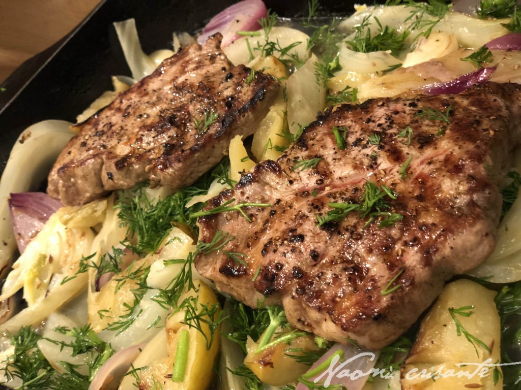 Chargrilled Pork with Roast Fennel, Apple and Dill