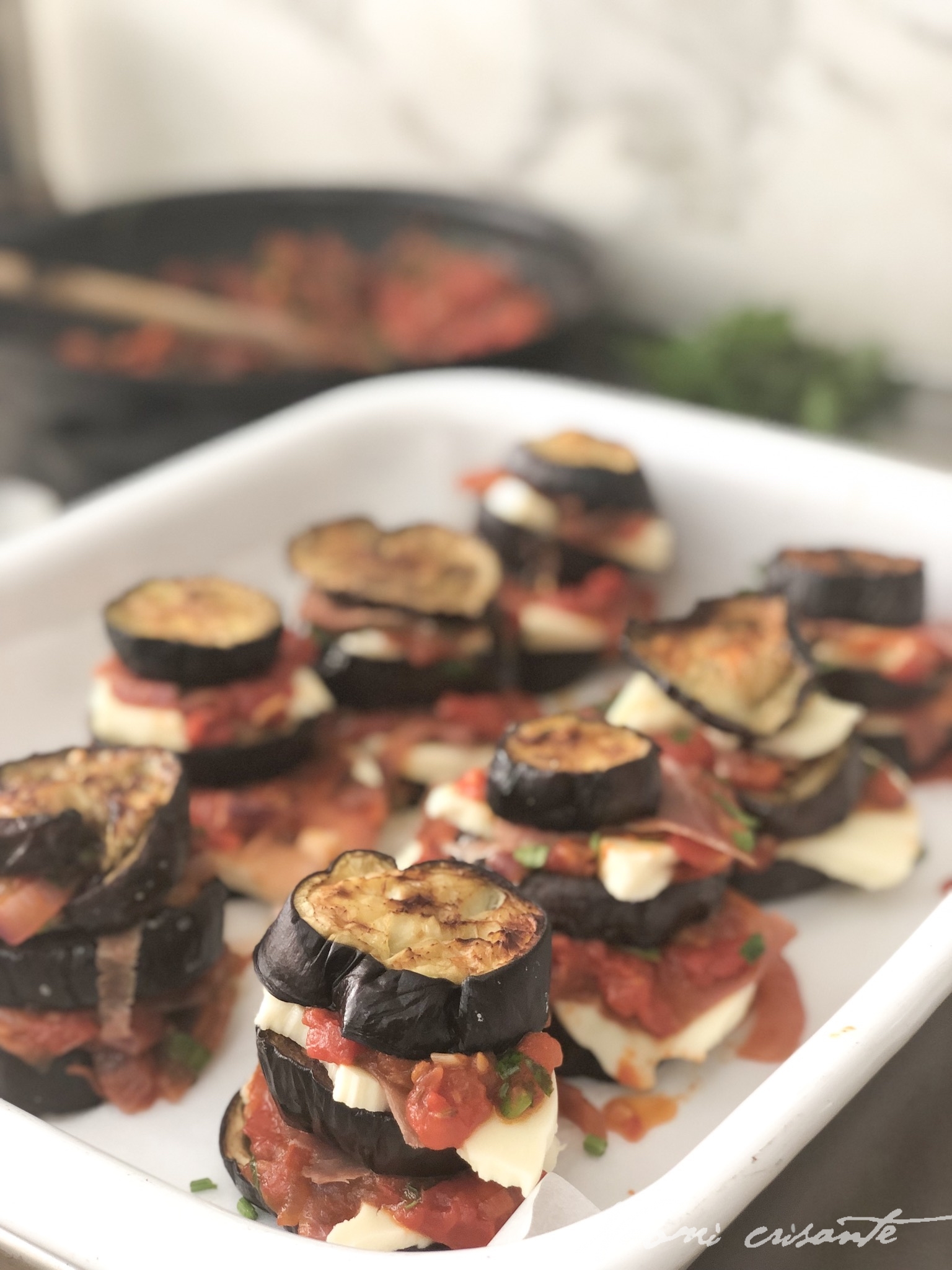 Eggplant, Prosciutto and Mozzarella Stacks