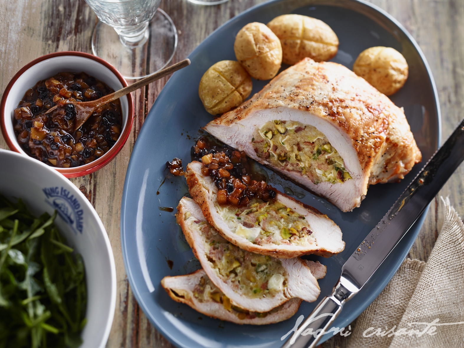Camembert and Fennel Turkey Fillet with Pear, Currant and Fig Compote