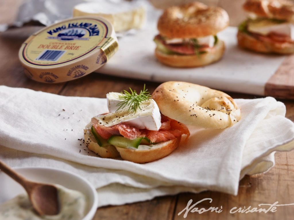 Double Brie, Smoked Salmon and Cucumber Bagels