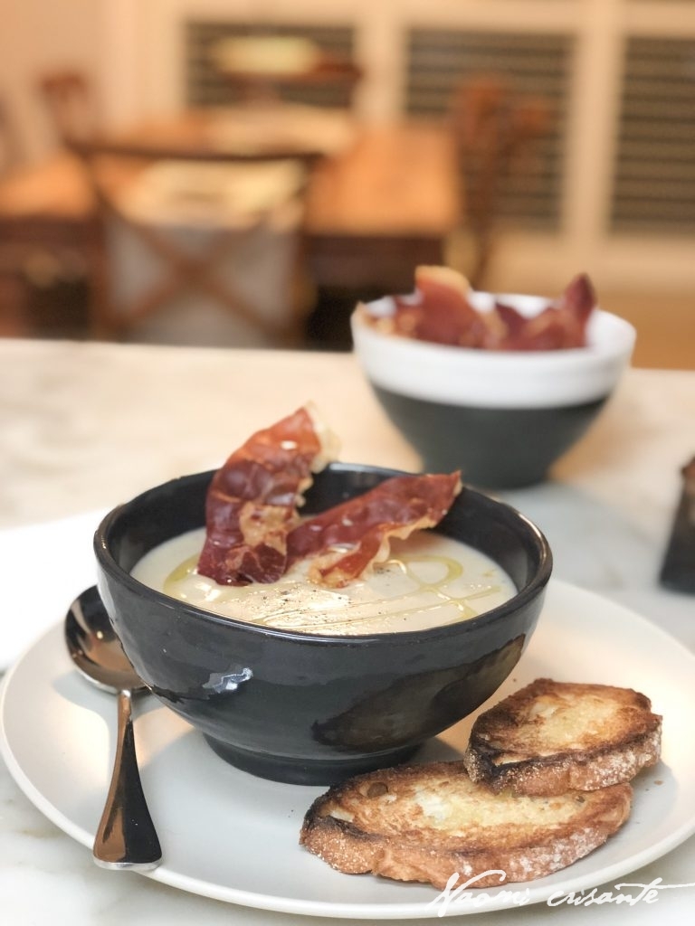 Smoky Eggplant Soup with Crisp Prosciutto and Truffle Oil