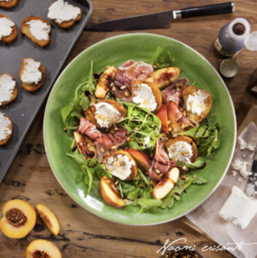 Prosciutto Peach and Rocket Salad with Goat's Cheese Croutes